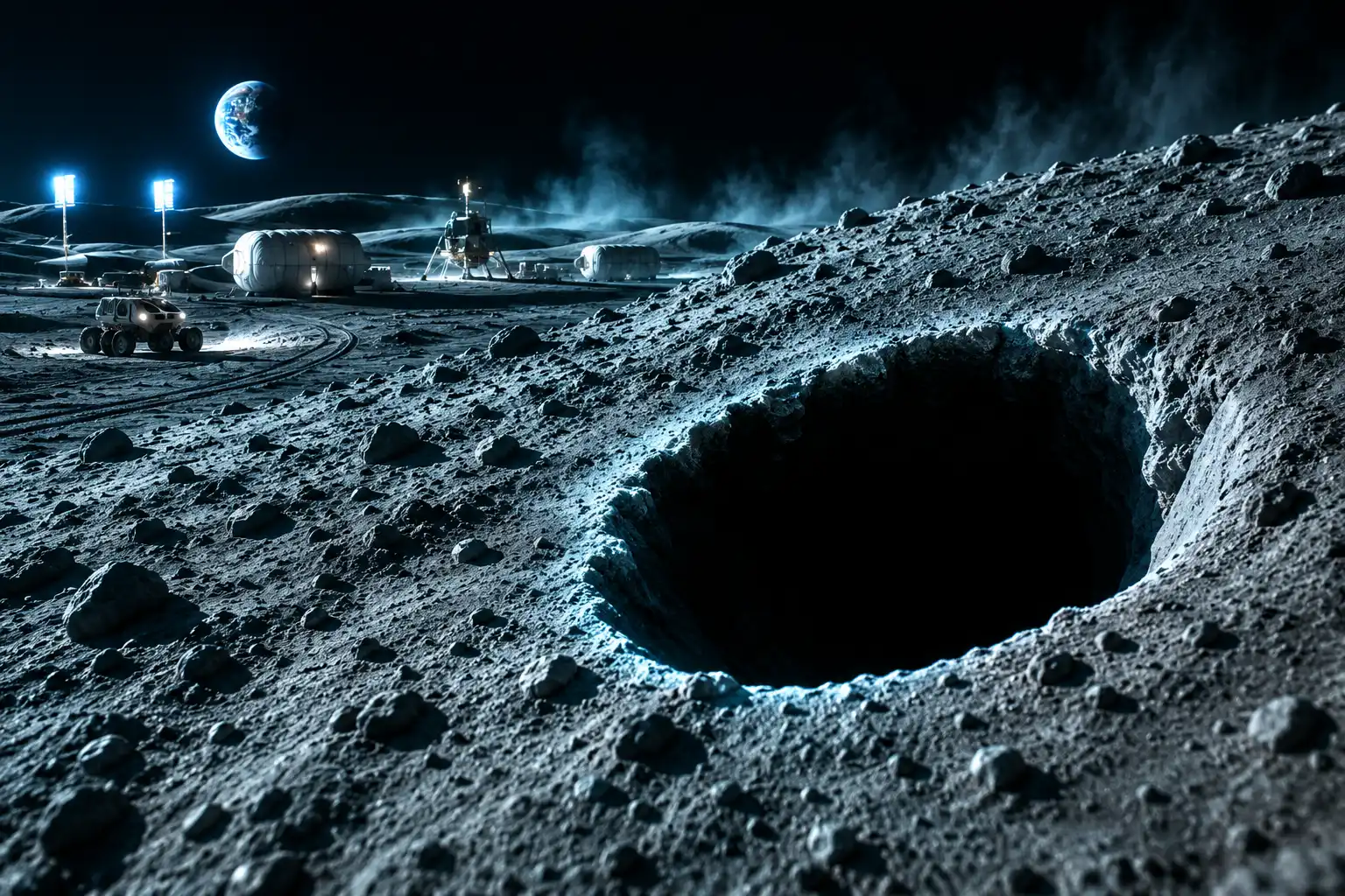 NASA PRISM moon base ice and cave