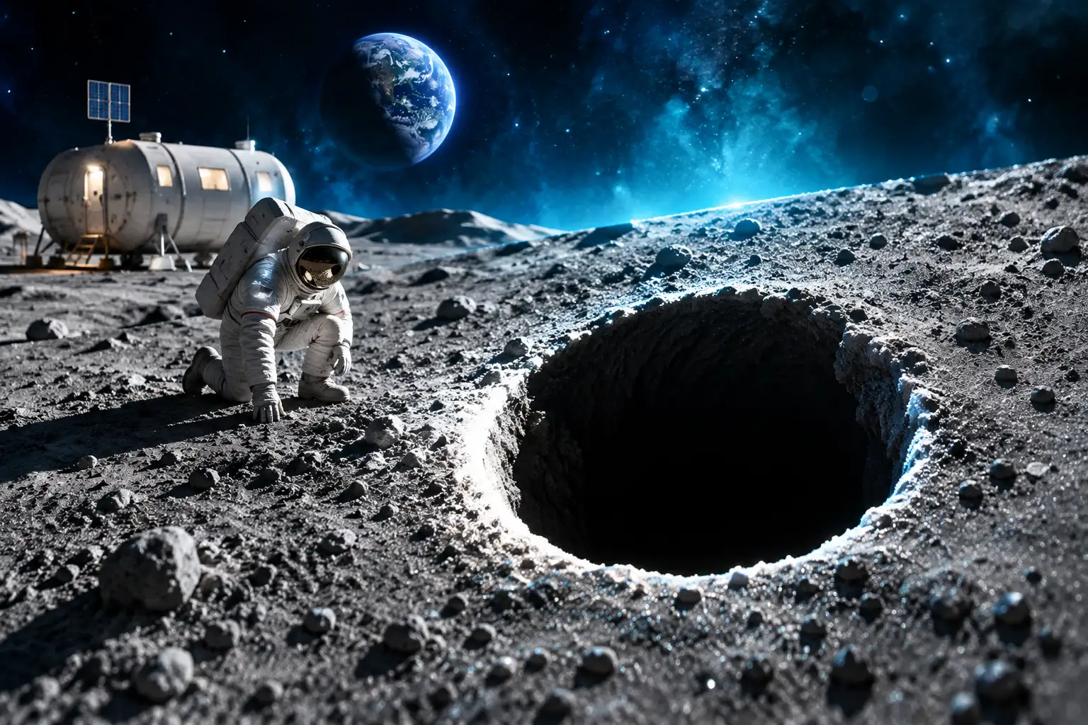 NASA PRISM moon base ice and cave